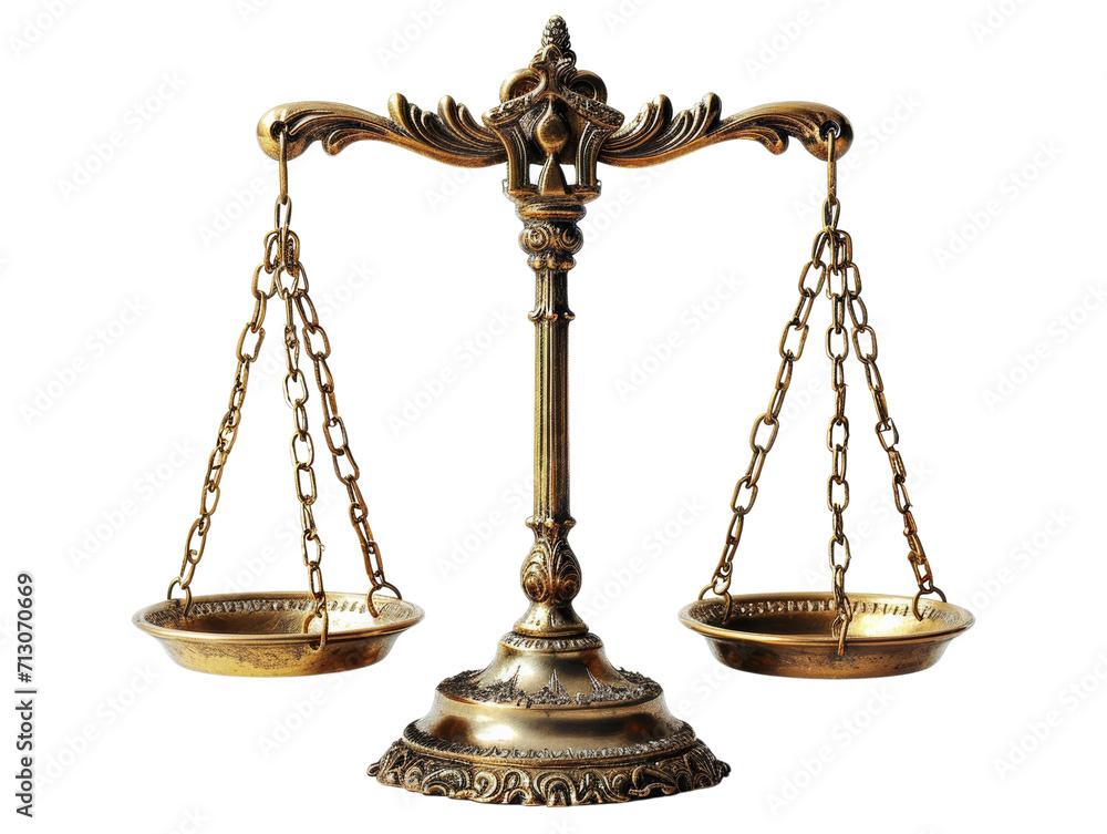 Golden Scales of Justice Isolated on Transparent or White Background, PNG Golden Scales of Justice Isolated on Transparent or White Background, PNG