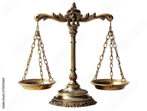 Golden Scales of Justice Isolated on Transparent or White Background, PNG