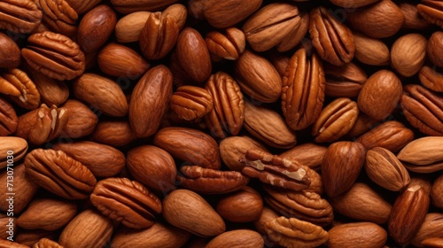 Pecan nut seamless pattern. Food repeated background.
