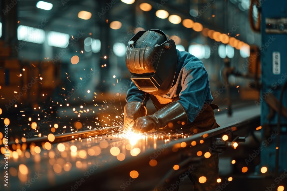 Male welder wearing protective clothing and welding metal Male welder wearing protective clothing and welding metal