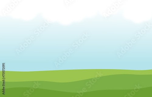 Green grass and white cloud on blue sky background vector.