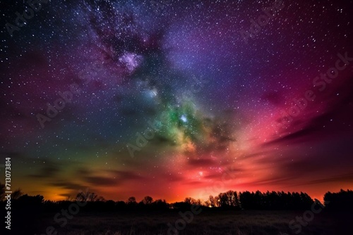 Stunning vibrant burst of lights in the sky. Generative AI © Raul