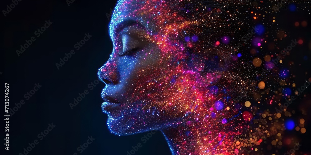 Stellar Elegance: A Woman's Profile Transformed into a Mesmerizing Cosmic Vision, Radiating the Celestial Beauty of the Universe, Generative AI Stellar Elegance: A Woman's Profile Transformed into a Mesmerizing Cosmic Vision, Radiating the Celestial Beauty of the Universe, Generative AI