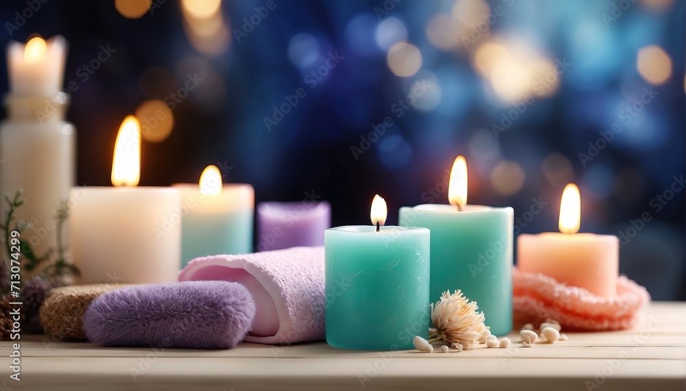 Soap and candle on bathroom. decoration with soft focus light and bokeh background Soap and candle on bathroom. decoration with soft focus light and bokeh background