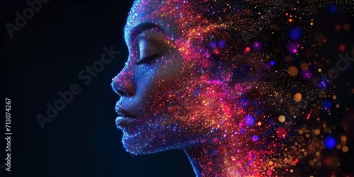 Stellar Elegance: A Woman's Profile Transformed into a Mesmerizing Cosmic Vision, Radiating the Celestial Beauty of the Universe, Generative AI