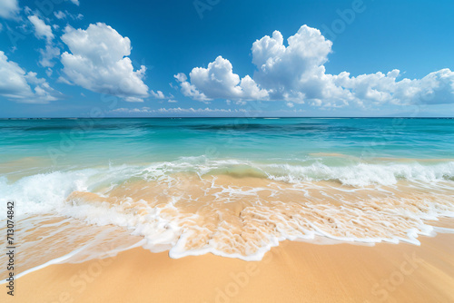 A beautiful sand beach and soft blue ocean waves, summer vacation inspiration