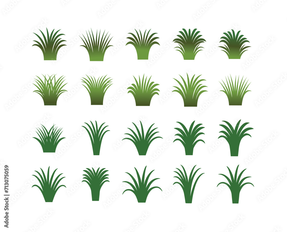 Grass Icons Set - Isolated On White Background. Grass Vector Illustration.