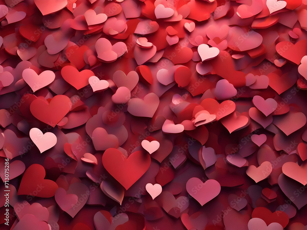 red hearts on a red background generative Ai