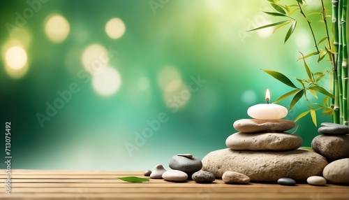 Spa stone and bamboo decoration with soft focus light and bokeh background