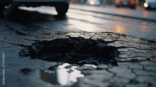 City Road Pothole with Rainwater