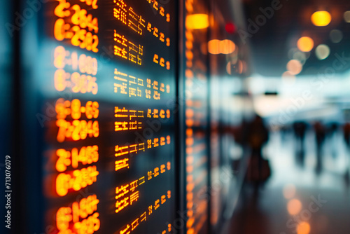 A dynamic close-up view of a digital stock exchange board displaying live market data with a blurred background.