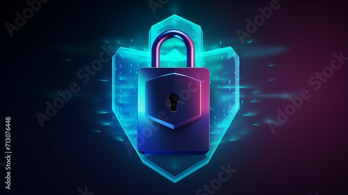 Padlock in neon glow on abstract digital multicolored backdrop, symbolizing of personal data security and data leak protection in cyberspace, personal data protection in digital age concept