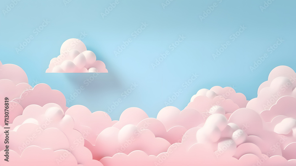 Paper fluffy clouds and in the sky. Modern 3d paper