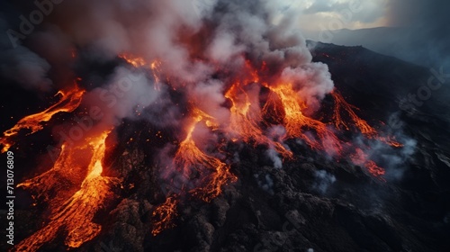 Aerial Perspective of an Erupting Volcano