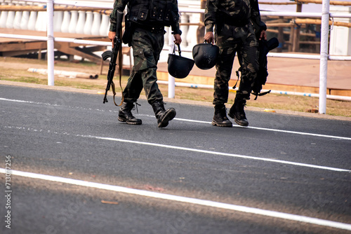 Two soldiers are walking on road for battle. © suman