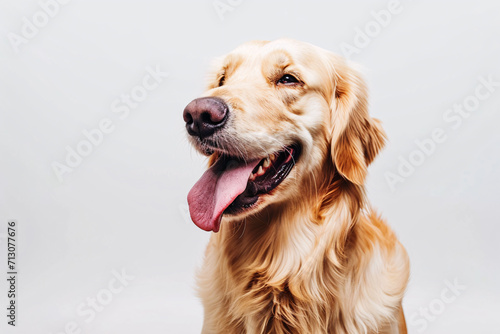 Cute portrait of a happy golden retriever in front of a white background © Dennis
