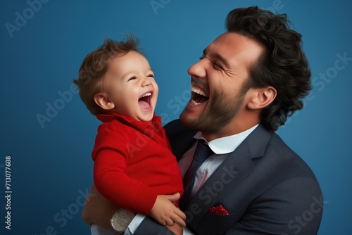 father and child, father's laugh, in dark blue background, Generative AI