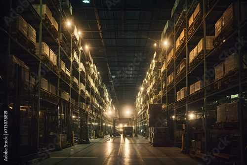 Efficient Logistics Hub: Modern Large Warehouse for Shipping and Transport