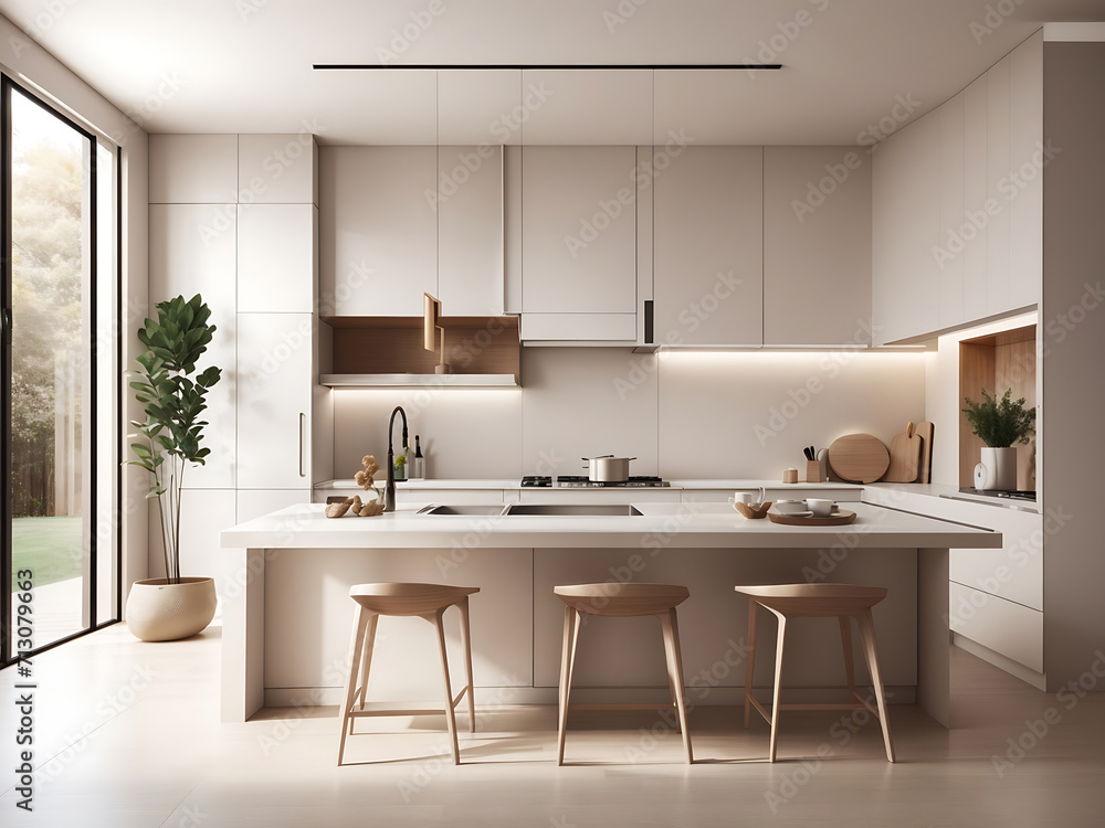 kitchen design and minimalist interior design 3D rendering