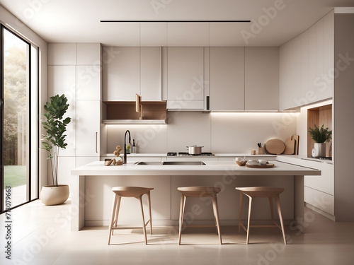 kitchen design and minimalist interior design 3D rendering