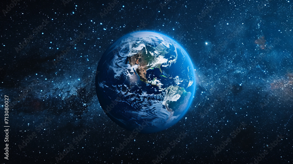 The Earth against a backdrop of stars and galaxies, a stunning AI-generated image, is AI Generative. The Earth against a backdrop of stars and galaxies, a stunning AI-generated image, is AI Generative.
