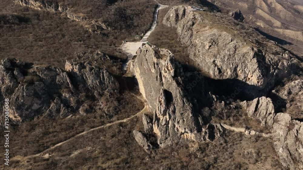 Aerial view of Khornabuji Castle over Alazani valley. ruins of ancient fortress Aerial view of Khornabuji Castle over Alazani valley. ruins of ancient fortress