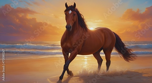 The Elegant Brown Horse on a Coastal Horizon, Sundown Majesty, Animal wallpapers