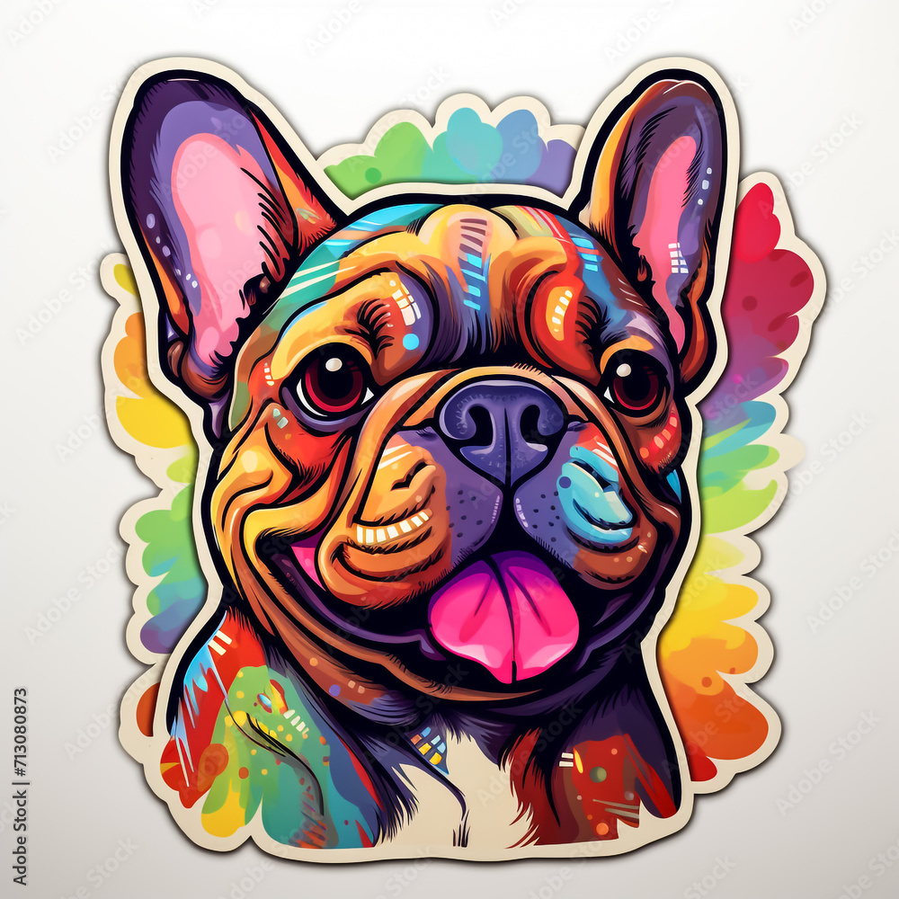 Adorable cartoon illustration of a French Bulldog on a white background, showcasing its unique personality. The playful and lively nature of the dog are perfectly captured in this sticker format