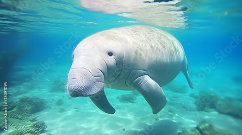 Sea Cow Dugong Red Sea Egypt. Slow Motion. Underwater © Black