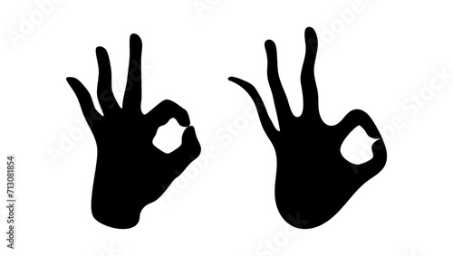 hand showing 'recommended sign', three fingers up and circle, black isolated silhouette