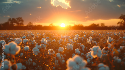 Picturesque Cotton Fields  View of a Thriving Cotton Farm. Generative AI.