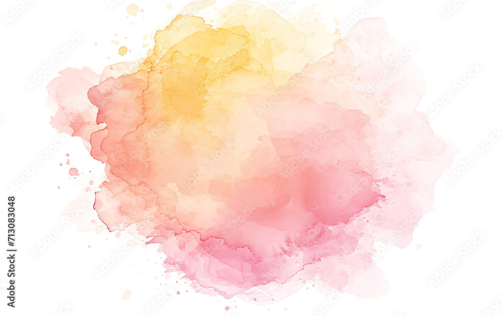 watercolor splashes forming a pink and yellow cloud shape on a transparent background for creative design projects - obrazy, fototapety, plakaty 