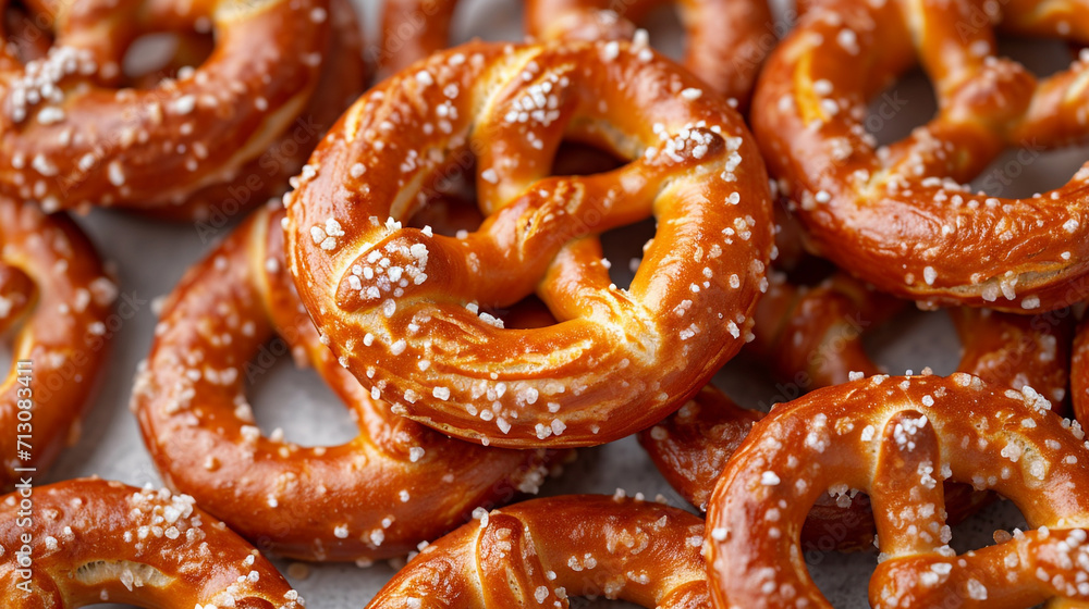 Closeup of Fresh Pretzels on the countertop, national pretzel day Closeup of Fresh Pretzels on the countertop, national pretzel day