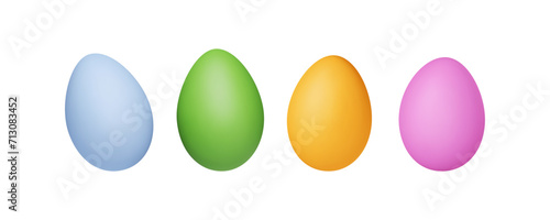 Colourful Easter eggs set in 3d plastic style. Render of simple gradient holiday elements. Vector illustration.