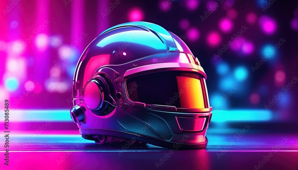 Fototapeta premium Helmet synthwave vaporwave retrowave cyber background