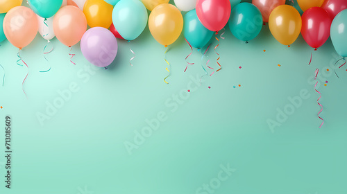 Birthday background with balloons and confetti for birthday card or invitation design