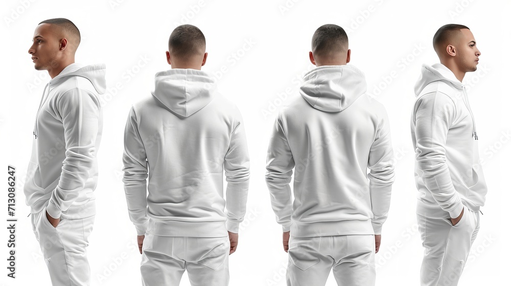 White tee hoodie set, front and back view, isolated on white background for mockup or design. White tee hoodie set, front and back view, isolated on white background for mockup or design.