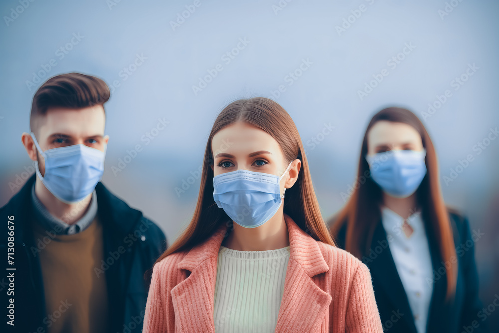 Group people students in medical mask Danger of infection of the virus coronavirus