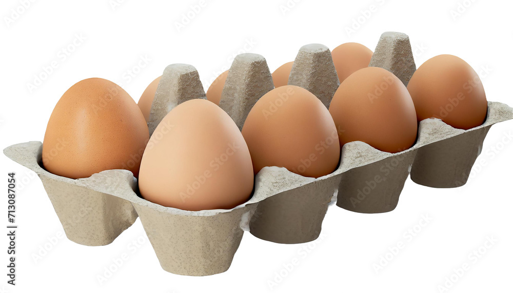 Eggs in a carton box isolated on transparent background.