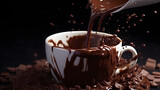 Super slow motion of rotating dark hot chocolate
