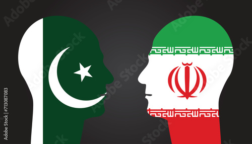  Pakistan and Iran under  war, Pakistan and Iran flag  faces, Pak vs Iran  , vector illustartion