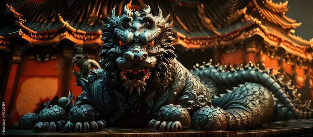 Obraz premium Dragon Statue in the Forbidden - Mythical Majesty
