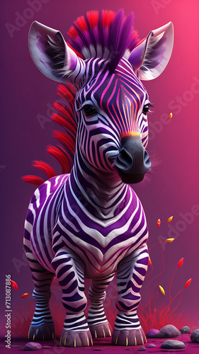 kleines lila Zebra mit roter M  hne