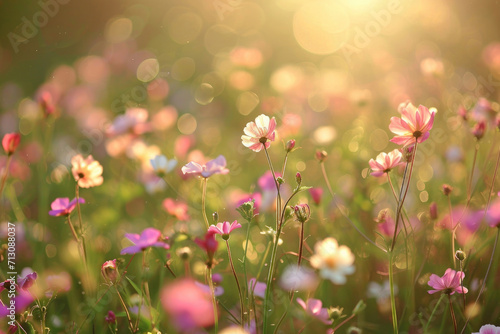 A symphony of delicate flowers blooming in a sunlit meadow