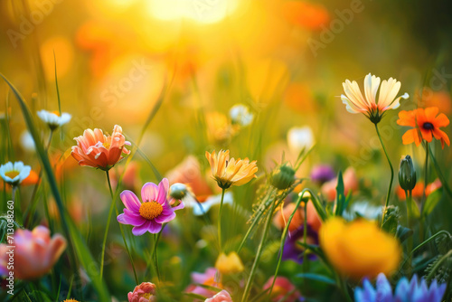 A symphony of delicate flowers blooming in a sunlit meadow © Veniamin Kraskov