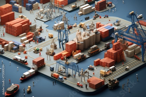 Supply chain. Intricate Miniature Shipping Port Diorama. Generative AI