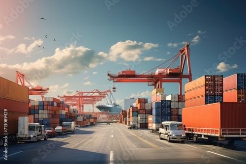 Logistics Hub Activity at International Shipping Port. Generative AI