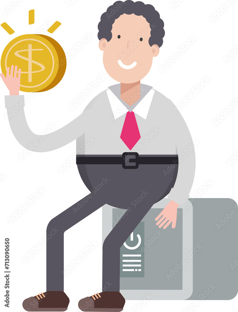 Office Worker Character Sitting on Safe and Holding Idea bulb
Office Worker Character Sitting on Safe and Holding Idea bulb