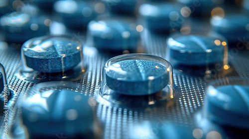 Blue pills background , medicine concept