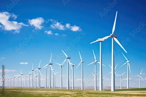 Wind turbines in field. Green energy
